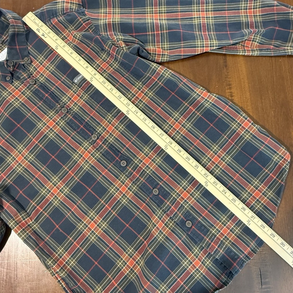Columbia Mens Button Down Shirt L Navy Plaid Long Sleeve Stretch Cotton Casual - Picture 7 of 7